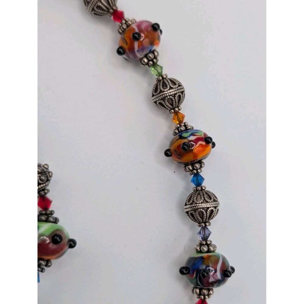 Rainbow Artisan Lampwork Glass Crystal Beads 925 Sterling Bracelet Necklace Set image 9